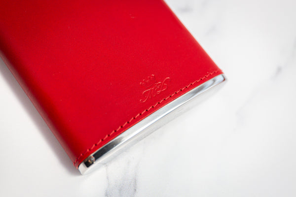 6oz Hip Flask Red Leather by Marlborough of England