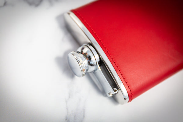 6oz Hip Flask Red Leather by Marlborough of England