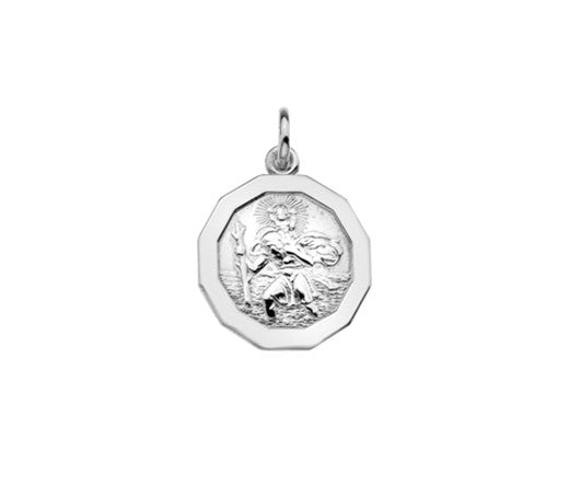 St Christopher Silver Ten Sided Pendant