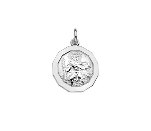 St Christopher Silver Ten Sided Pendant