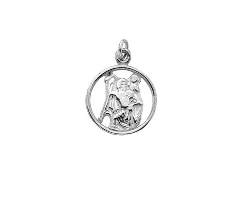 Silver Cast Round Small St Christopher Pendant