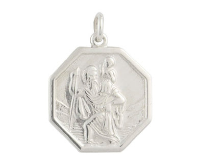 Silver Medium Octagonal St Christopher Pendant