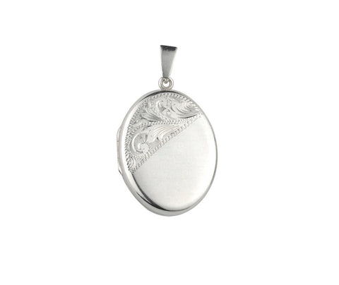 Silver Locket Oval Half Engraved 30mm