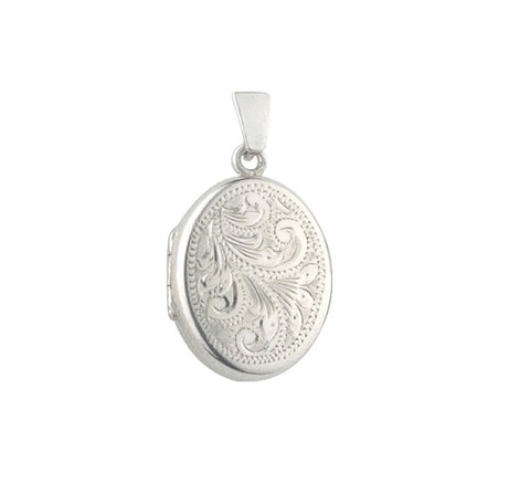 Silver Locket Oval 20mm Hand Engraved