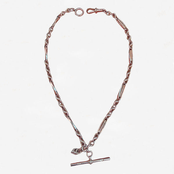 9ct Rose Albert Watch Chain with T-Bar - Secondhand