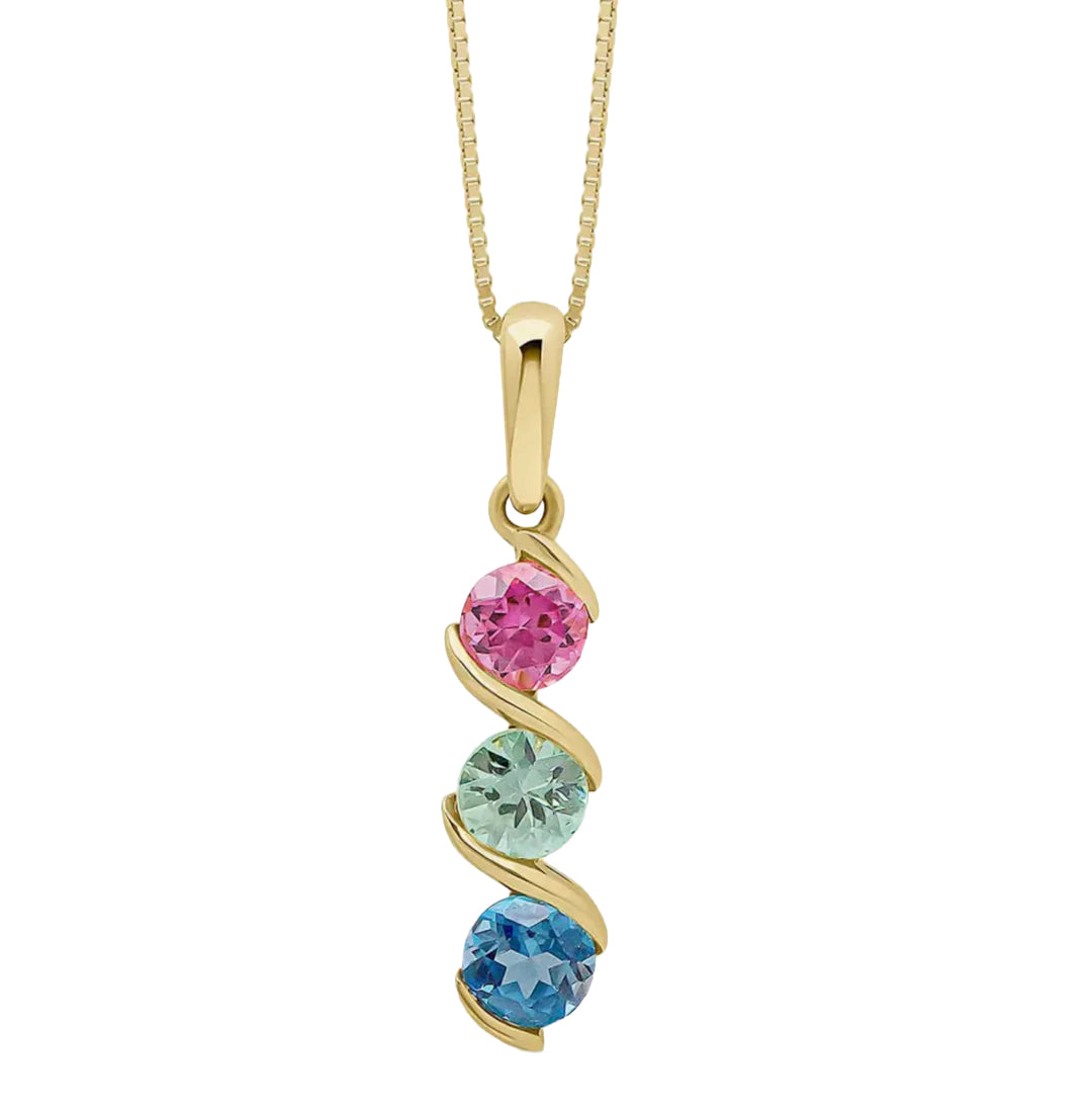 Blue Topaz, Tourmaline, Sapphire Amalfi Three Colour Twist Necklace in 9ct Gold