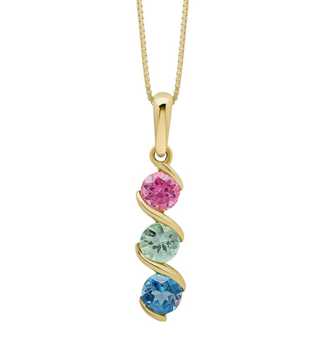 Blue Topaz, Tourmaline, Sapphire Amalfi Three Colour Twist Necklace in 9ct Gold