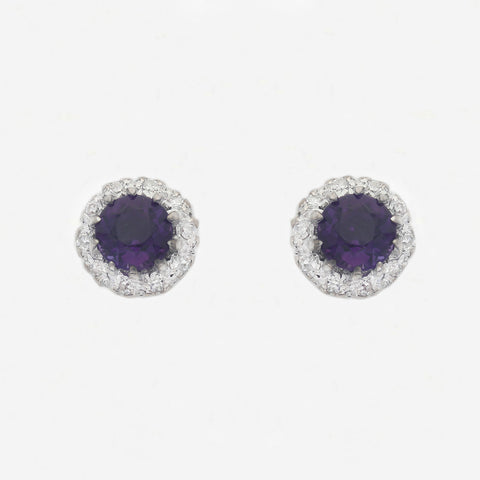 Amethyst & Diamond Cluster Earrings in 18ct White Gold - Secondhand