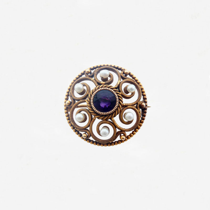 Amethyst and Pearl Antique Brooch - Secondhand