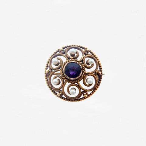 Amethyst and Pearl Antique Brooch - Secondhand