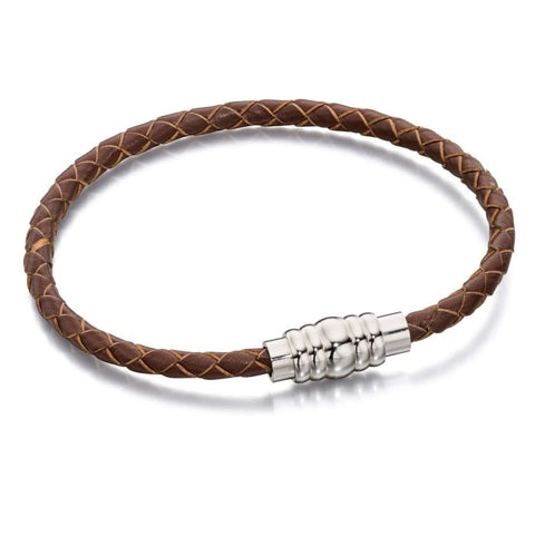 Skinny Leather Bracelet With Stainless Steel Magnetic Clasp