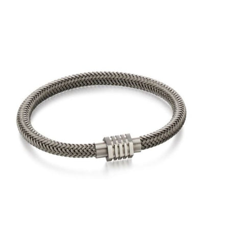 Grey Steel Woven Bracelet by Fred Bennett