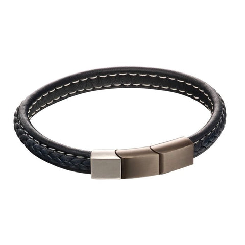 Plaited Blue Leather Bracelet With Brushed Finish by Fred Bennett