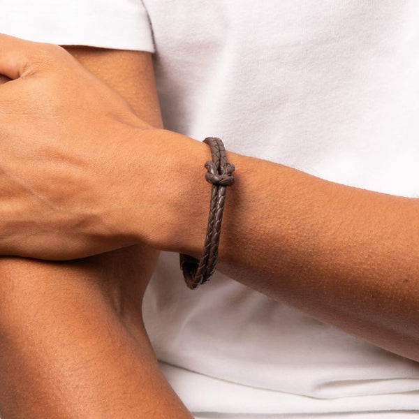 Double Row Knot Brown Leather Bracelet by Fred Bennett