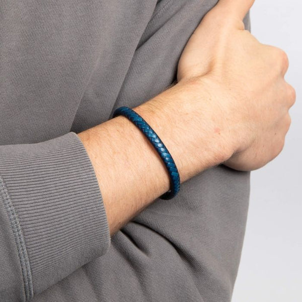 Blue & Black Woven Leather Bracelet by Fred Bennett