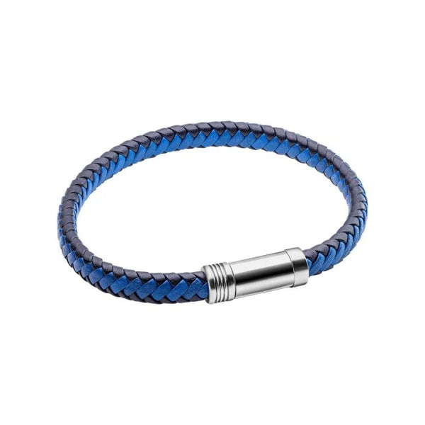 Blue & Black Woven Leather Bracelet by Fred Bennett