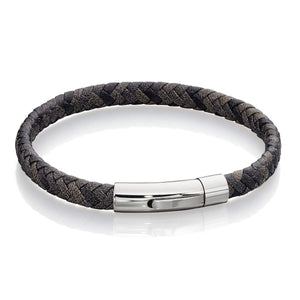 Antique Grey Woven Leather Bracelet by Fred Bennett