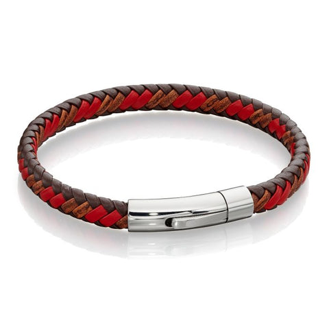Multi-Tone Red / Brown Woven Leather Bracelet by Fred Bennett