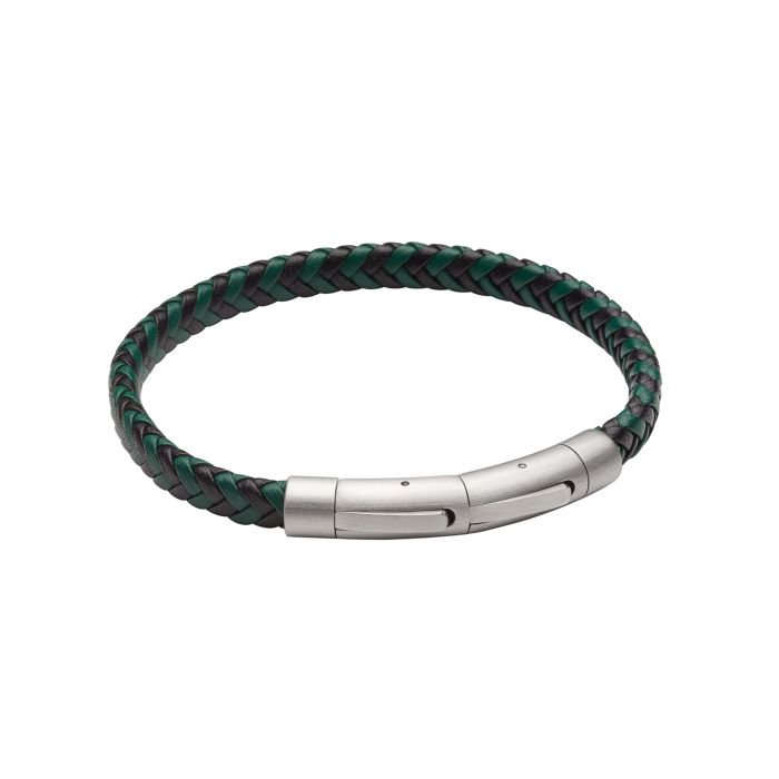 Black and Forest Green Plaited Leather Bracelet by Fred Bennett
