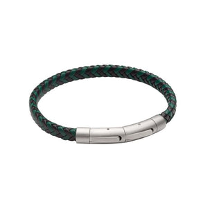 Black and Forest Green Plaited Leather Bracelet by Fred Bennett