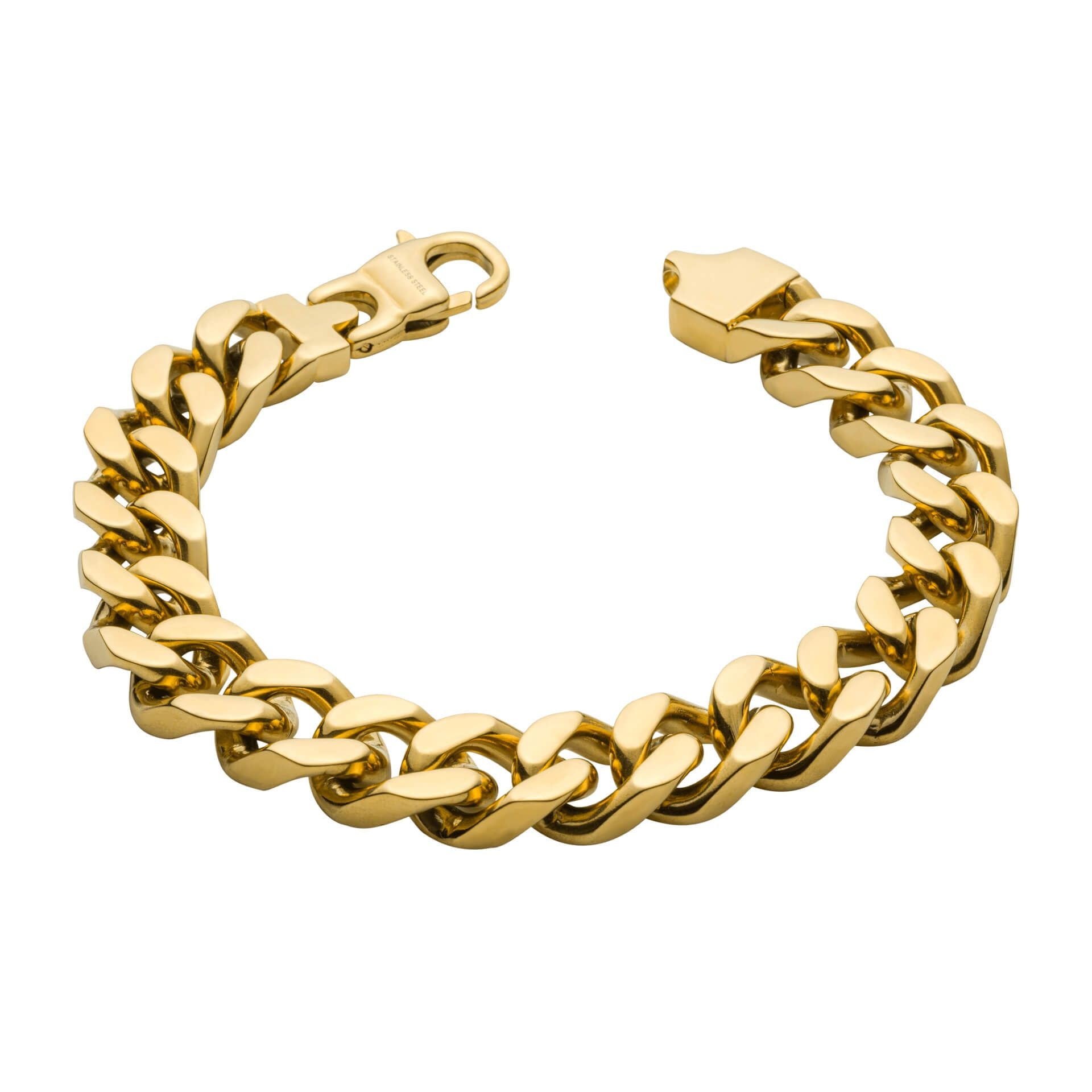 Stainless Steel Gold Plated Heavyweight Curb Bracelet by Fred Bennett