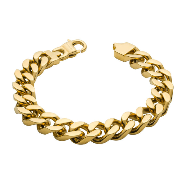 Stainless Steel Gold Plated Heavyweight Curb Bracelet by Fred Bennett