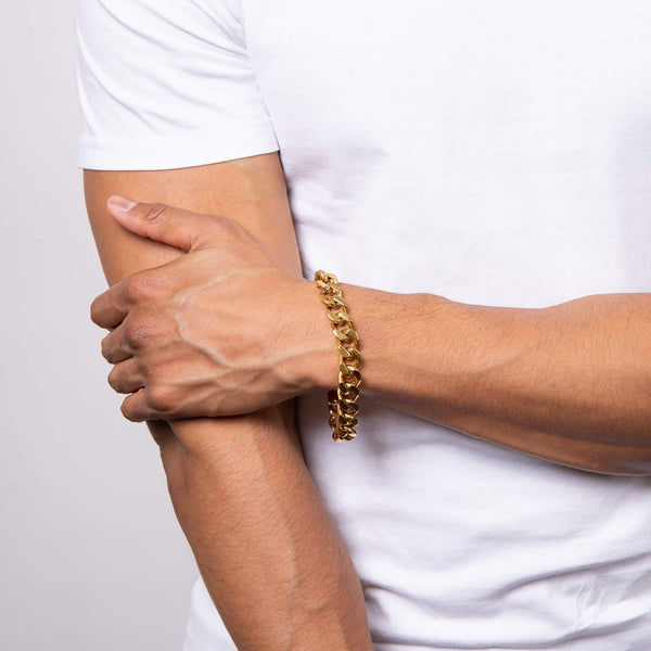Stainless Steel Gold Plated Heavyweight Curb Bracelet by Fred Bennett