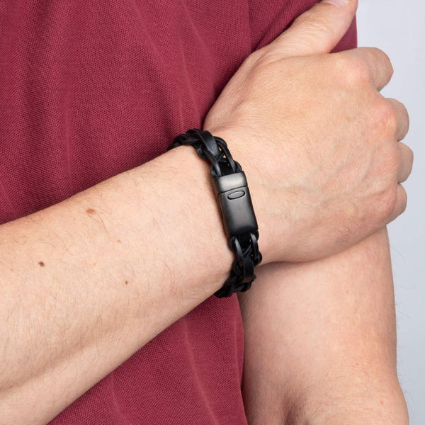 Black Braided Leather Bracelet with Black Clasp by Fed Bennett