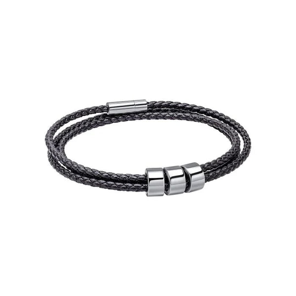 Triple Layer Thin Black Leather Bracelet by Fred Bennett