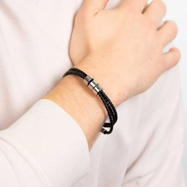 Triple Layer Thin Black Leather Bracelet by Fred Bennett