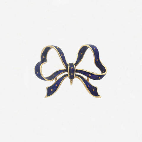 Enamel & 18ct Gold Bow Brooch - Secondhand