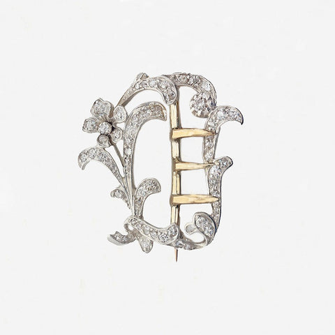 Diamond Victorian Buckle Brooch in Silver & Gold - Secondhand