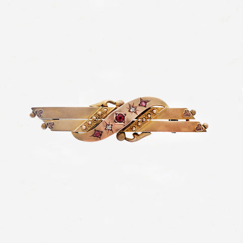 Antique Ruby and Diamond Two Row Bar Brooch - Secondhand