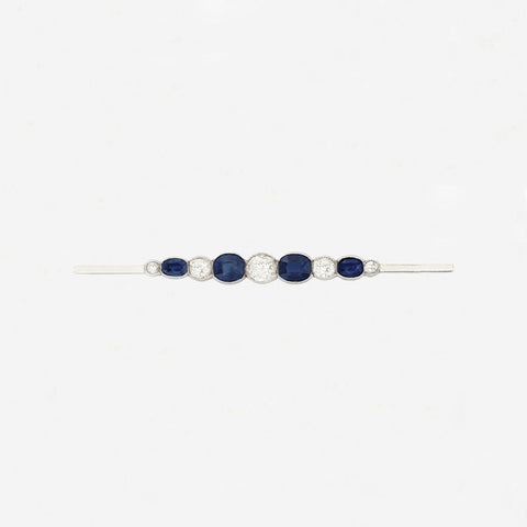 Diamond & Sapphire Bar Brooch in 18ct White Gold & Platinum - Secondhand
