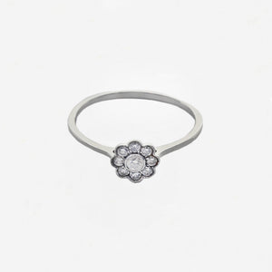 diamond cluster ring facing front white gold band with white background