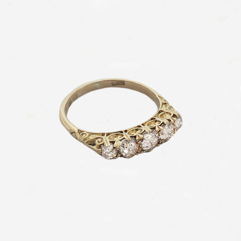 yellow gold scroll edge diamond ring