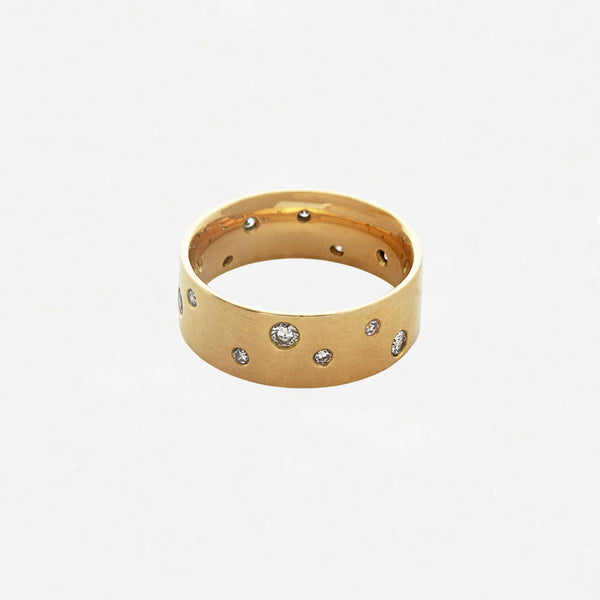 Diamond Set Satin Finish Band in 18ct Yellow Gold - Secondhand