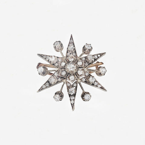 Diamond Victorian Star Brooch / Pendant in Silver & 15ct Gold- Secondhand