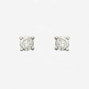 round diamond studs with 4 claws in white gold and a white background