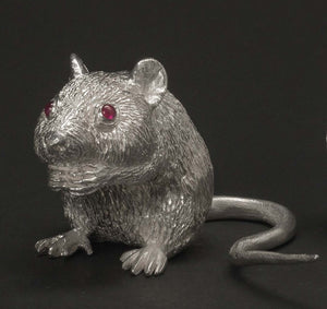 Sterling Silver Dormouse Figure With Ruby Eyes