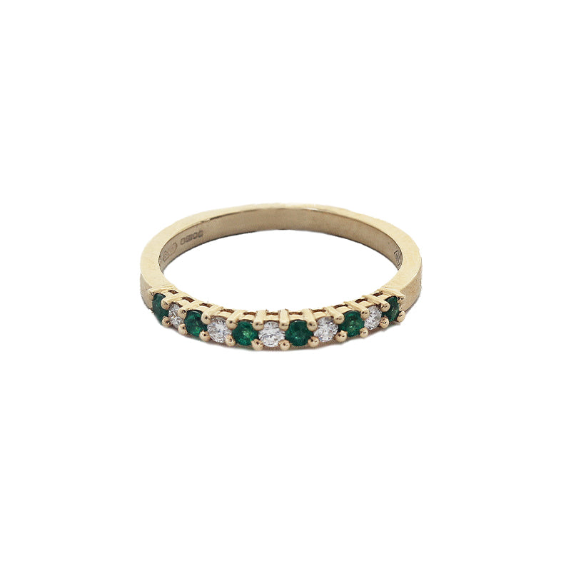 Emerald & Diamond Half Eternity Ring in 18ct Gold