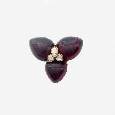 yellow gold diamond garnet brooch