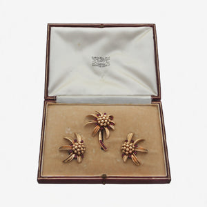 Ruby & 9ct Gold 1950's Brooch & Earring Suite - Secondhand