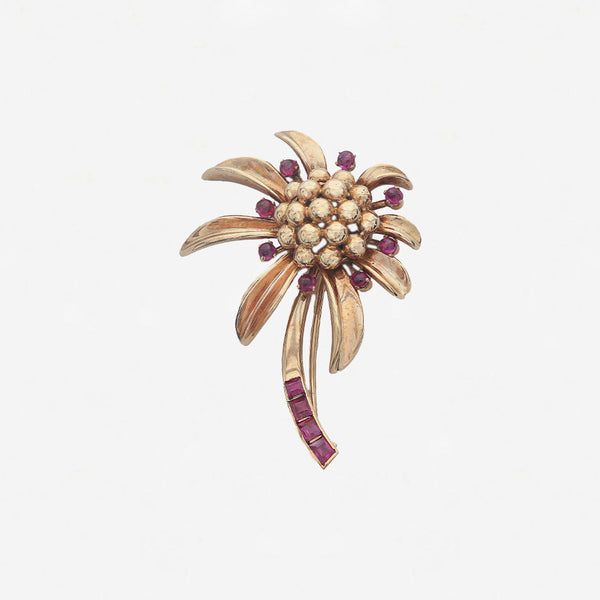 Ruby & 9ct Gold 1950's Brooch & Earring Suite - Secondhand