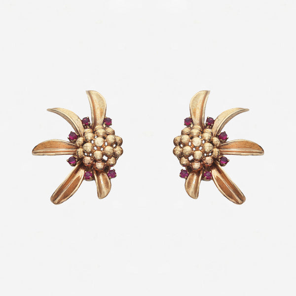 Ruby & 9ct Gold 1950's Brooch & Earring Suite - Secondhand