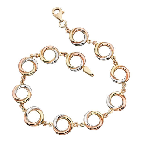 9ct Three Colour Gold Twisted Circle Bracelet