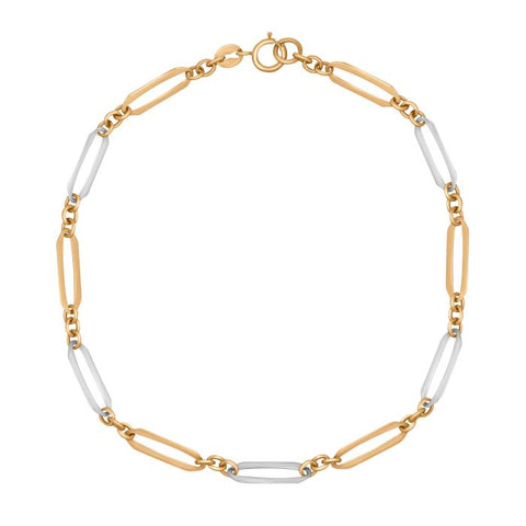 9ct White & Yellow Gold Elongated Link Bracelet