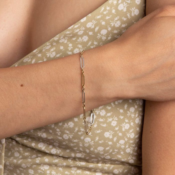 9ct White & Yellow Gold Elongated Link Bracelet