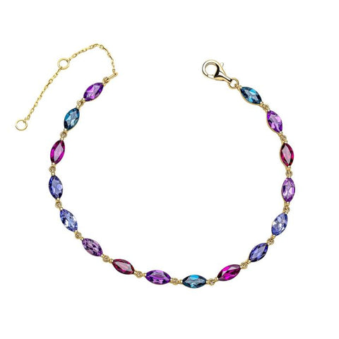 Semi-Precious Navette Tennis Bracelet in 9ct Gold