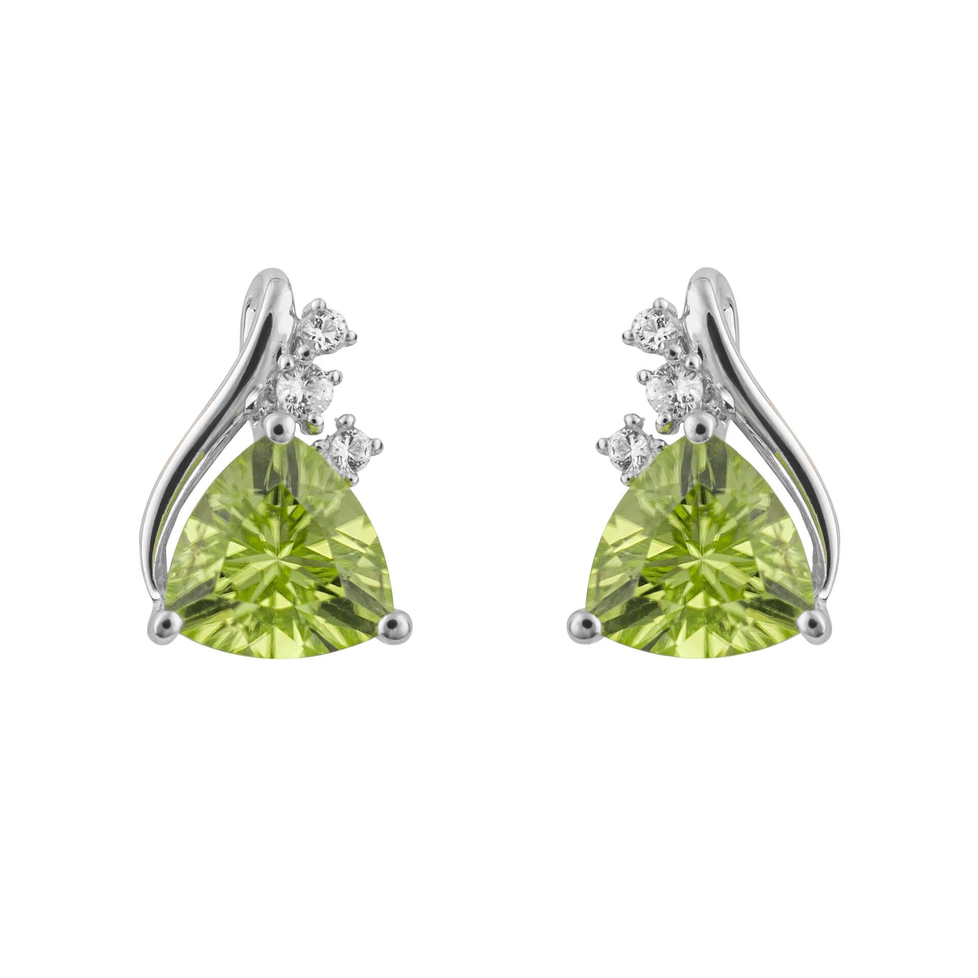 Peridot & White Topaz Earrings in 9ct White Gold